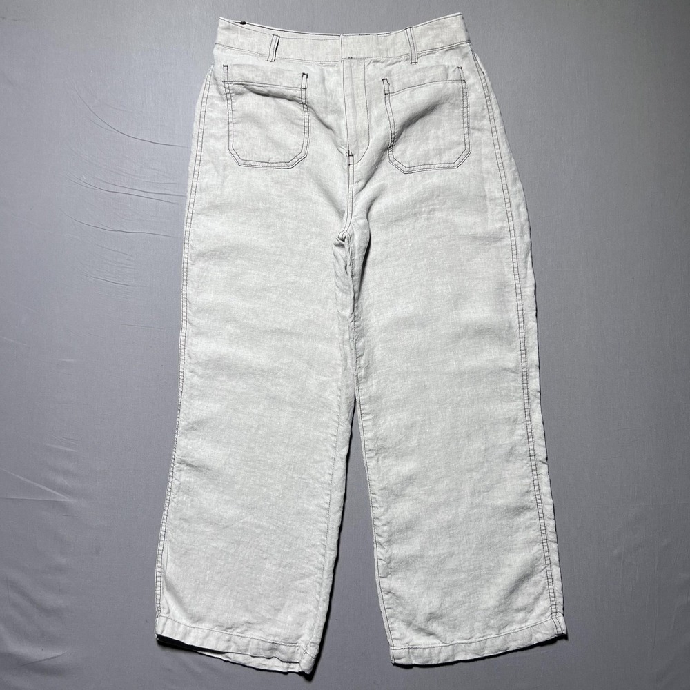 Madewell Wide Leg Pants Womens 2 Ivory 100% Linen High Rise Cropped Pockets - Picture 1 of 15